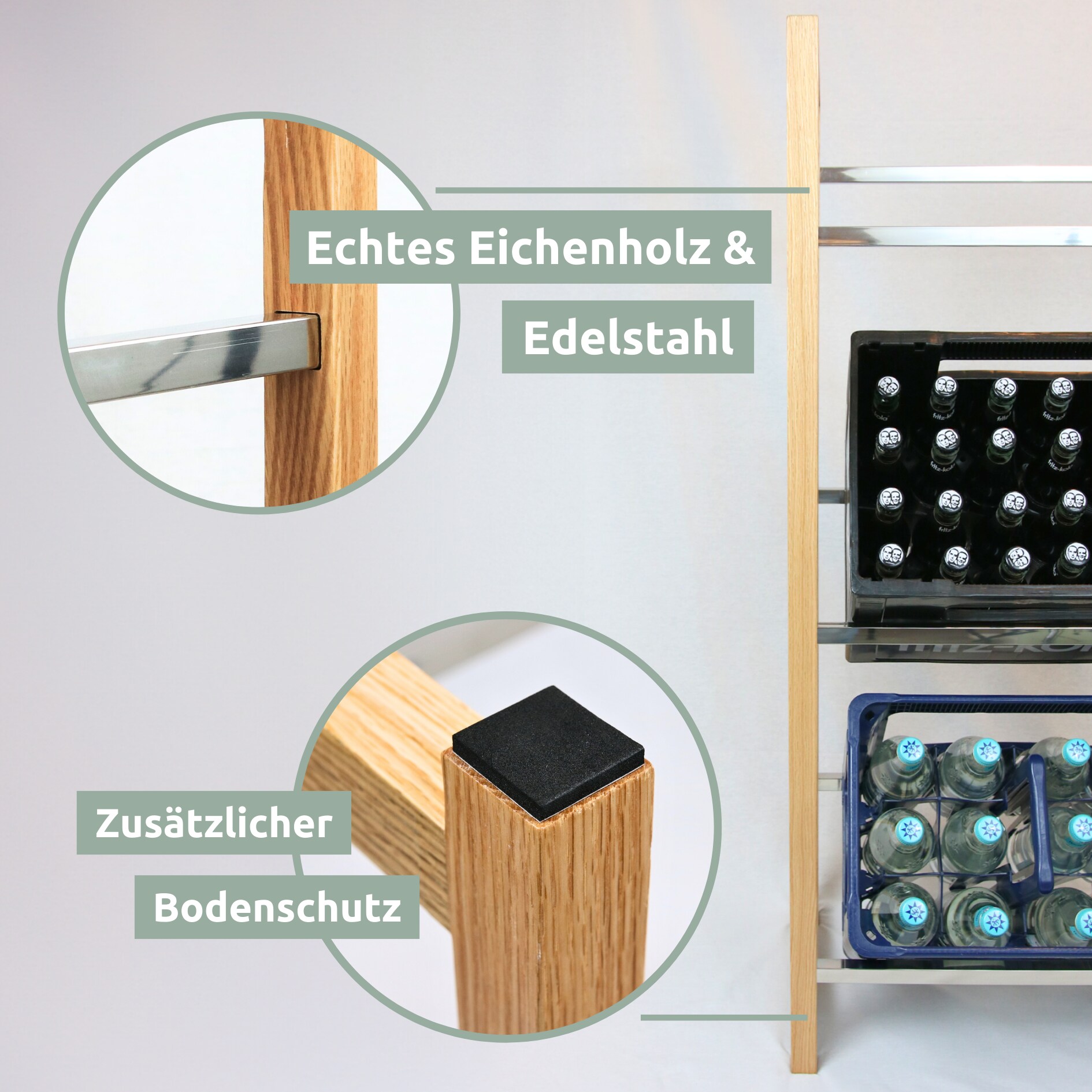 holz4home® Getränkekistenregal aus Holz inkl. Ablage I Silber | 2 Kisten