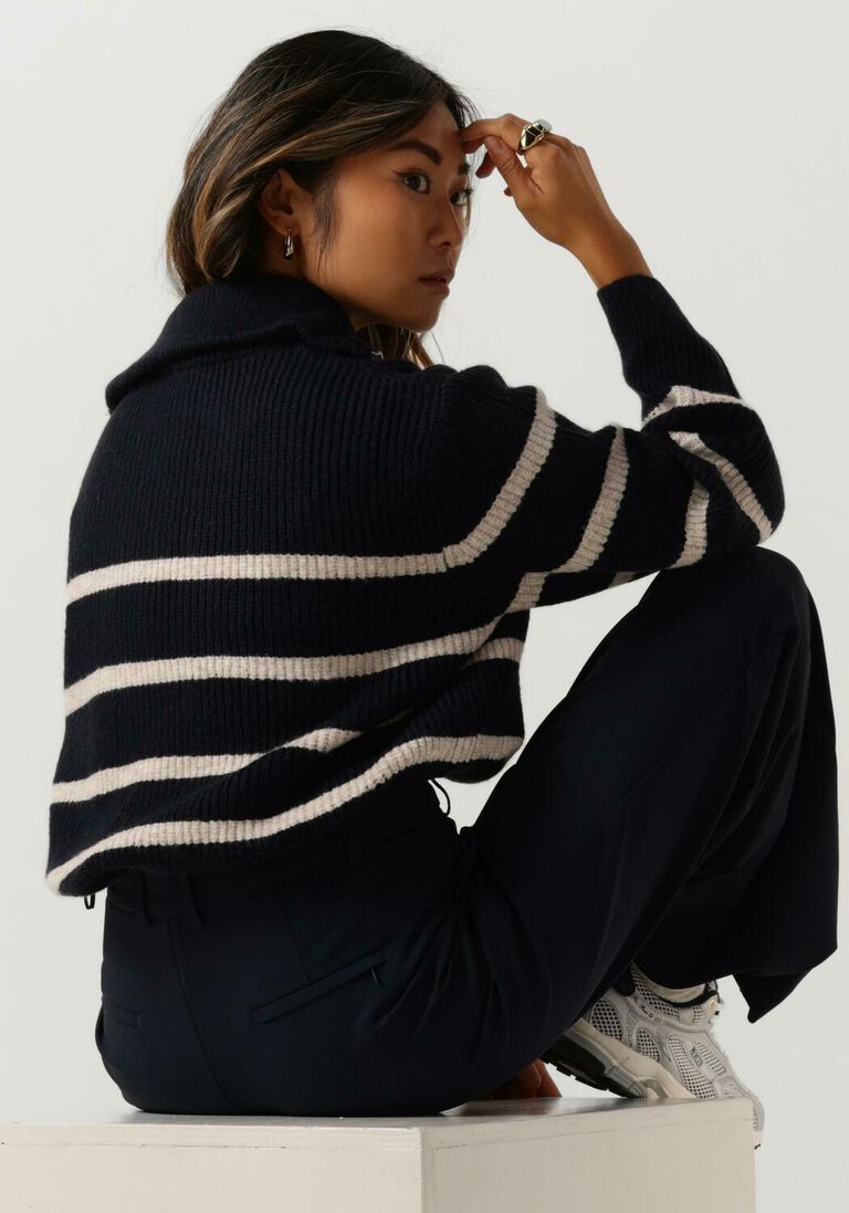 NEO NOIR donkerblauwe neo noir trui nevena stripe knit blouse