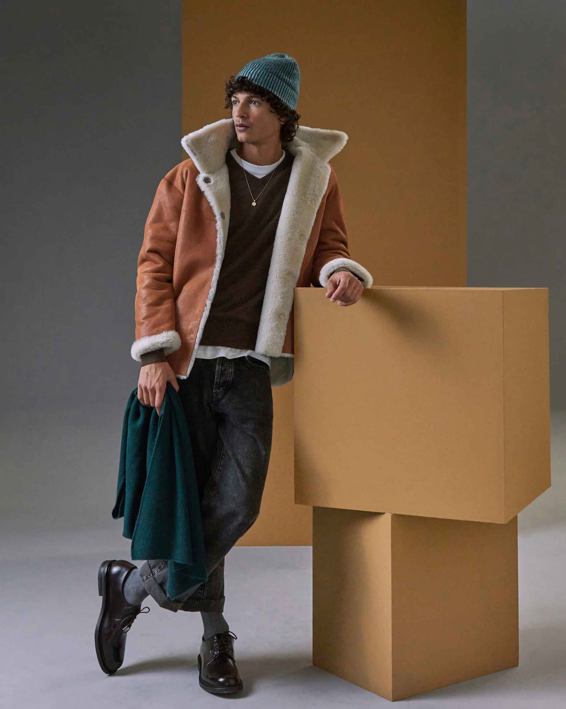 Pull homme col v en cachemire 2 fils | Marron