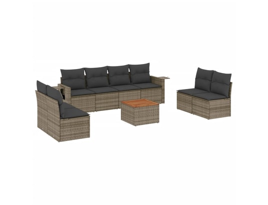 VIDAXL - Canapé Salon de jardin 9 pcs avec coussins gris résine tressée