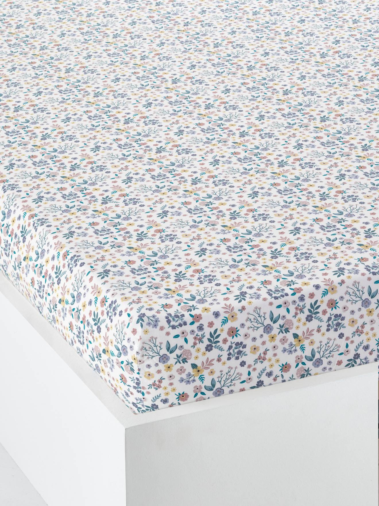 Lençol de elástico infantil, lilás, branco claro, estampado