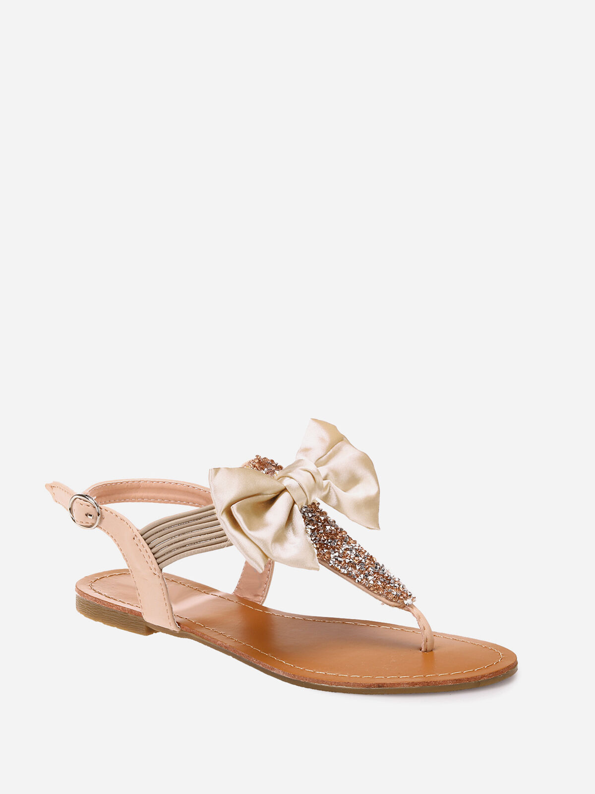 Sandales à strass et noeud- Rose