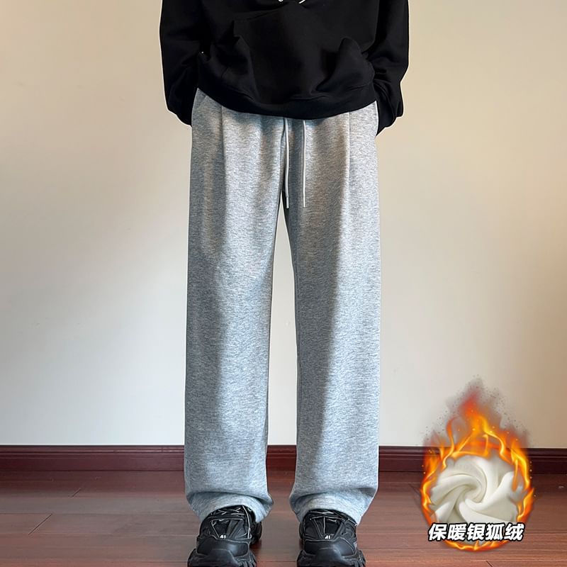 Obikan - Hoge taille effen fleece gevoerde rechte joggingbroek
