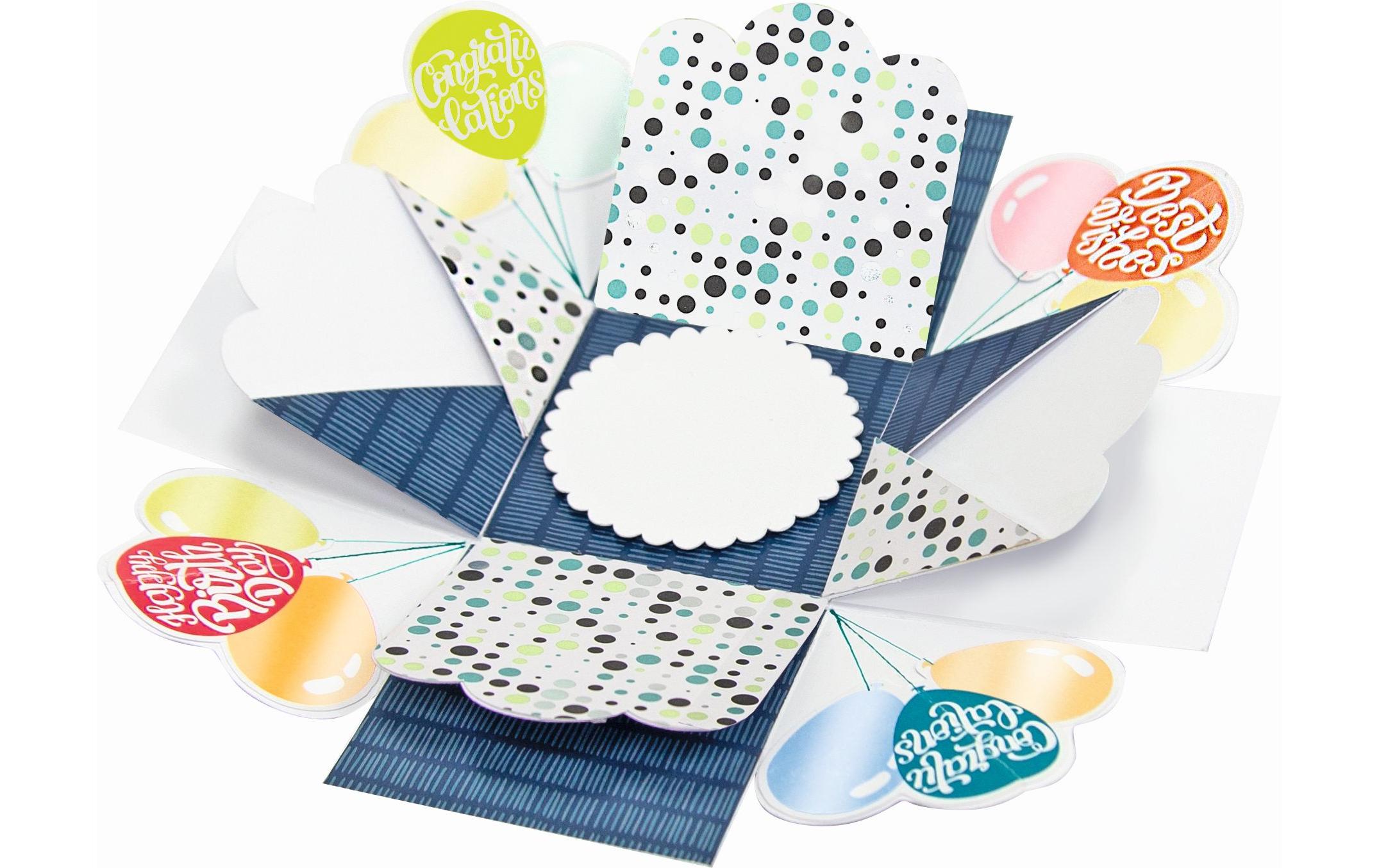 Geschenkbox Explosionsbox Party Dunkelblau, 25.00 x 25.00 cmGeschenkbox mit Aufklapp-Effekt