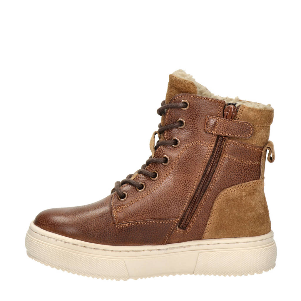 Nelson Kids leren veterboots cognac