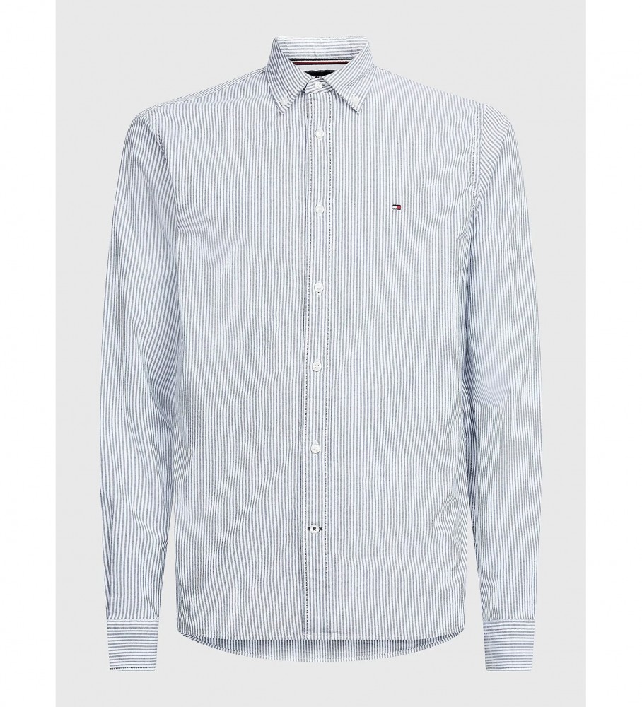 Camisa listrada Tommy Hilfiger TH Flex da coleção 1985, azul.