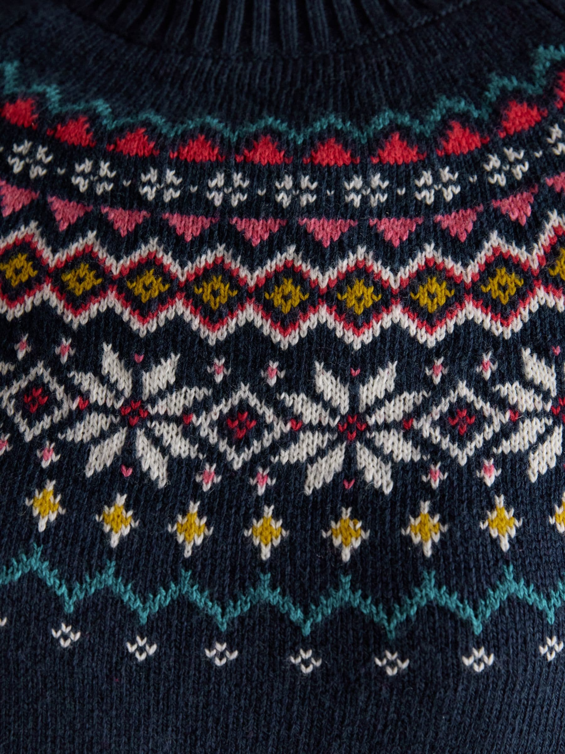 Marineblauw - Joules Alba Fair Isle High Neck Cotton-Blend Jumper