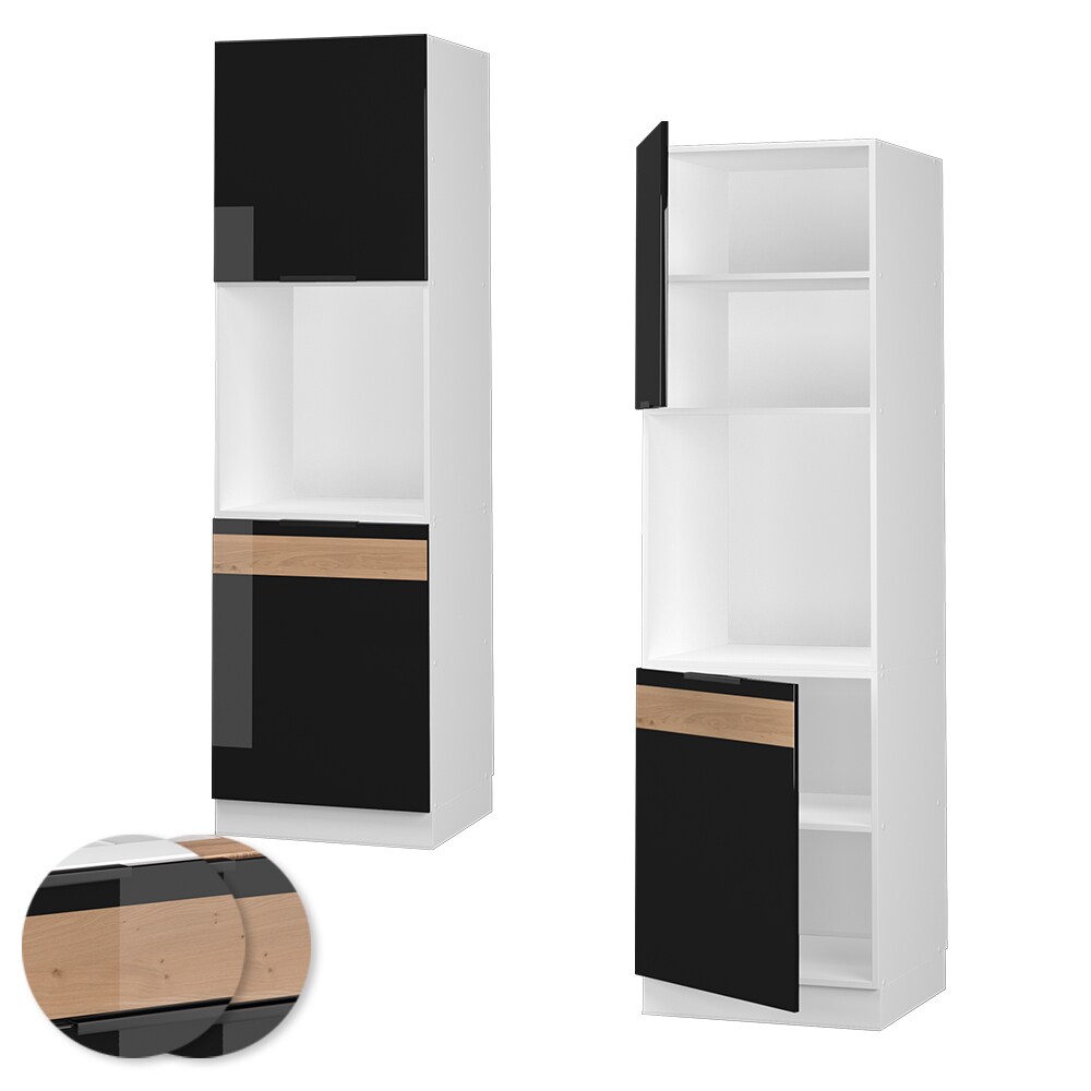 Vicco Herdhochschrank Küchenschrank Küchenmöbel Fame-Line Weiß Schwarz Eiche 60 cm modern Hochglanz