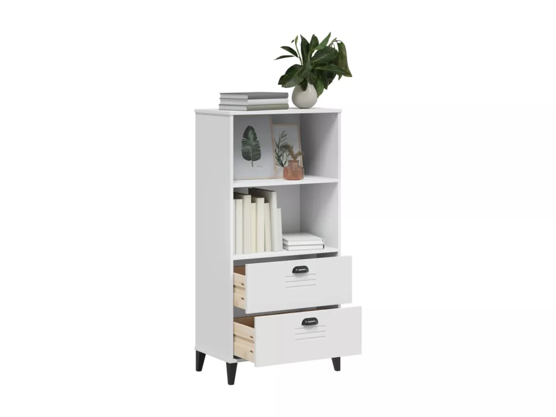 Bibliothèque VIKEN blanc 60x35x123 cm bois massif de pin