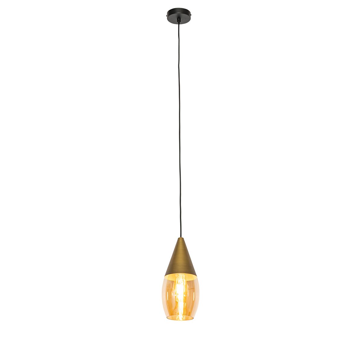 Moderne hanglamp goud met amber glas - Drop