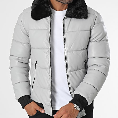 Doudoune Col Fourrure Gris Clair