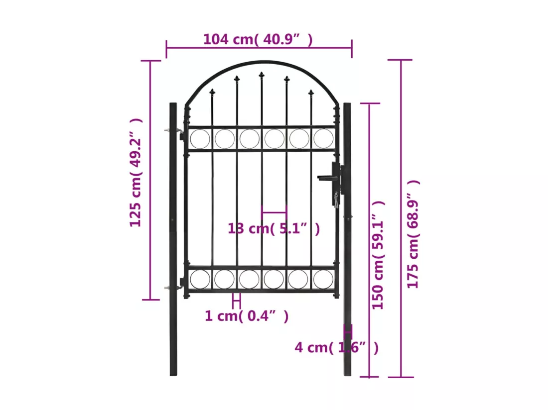 Portail de jardin avec dessus arqué Acier 100 x 125 cm Noir