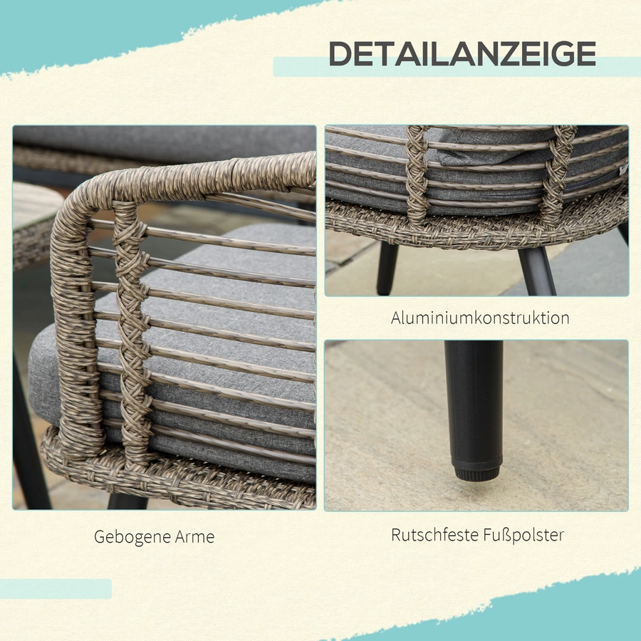 Outsunny Gartenmöbel-Set mit Teetisch grau