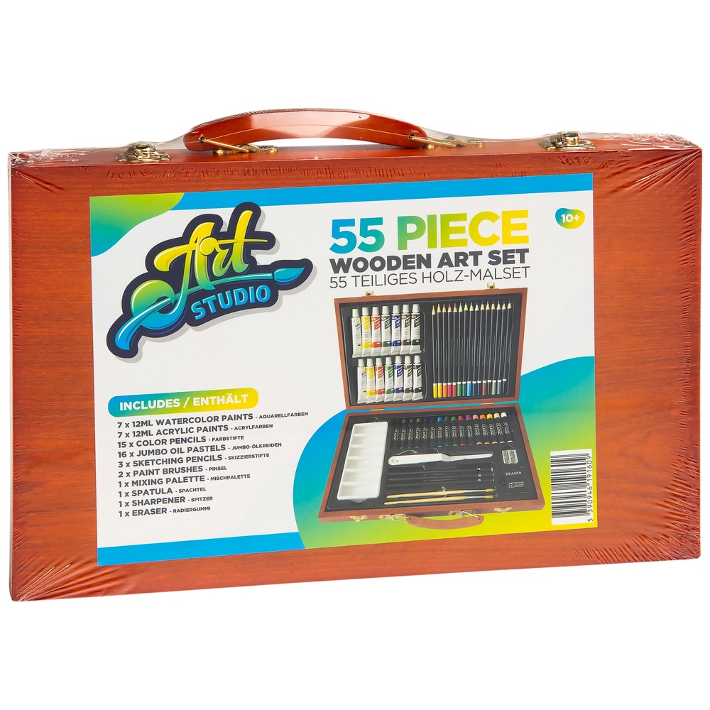 55-teiliges Kunstset in einer Holzbox