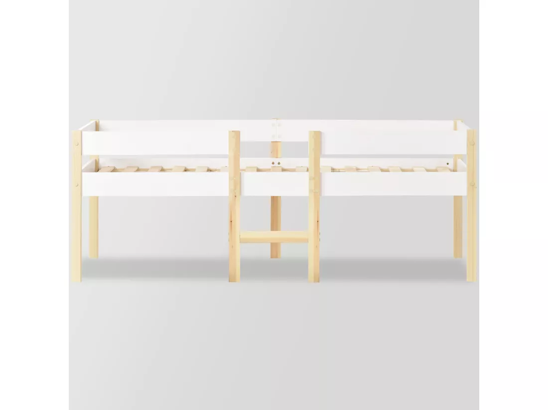 Lit d'enfant avec protection contre les chutes, pin massif-90x190 cm-blanc & chêne