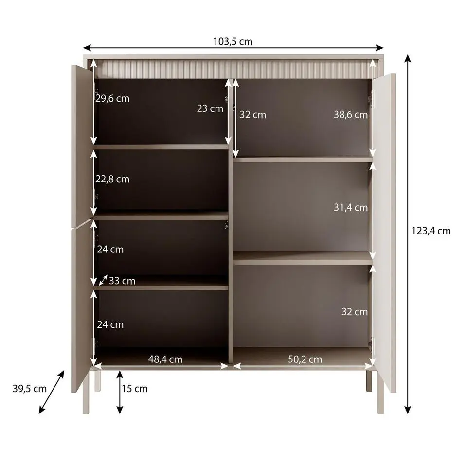 Meubella - Dressoir Saran - Mat zwart - Hoog - 104 cm
