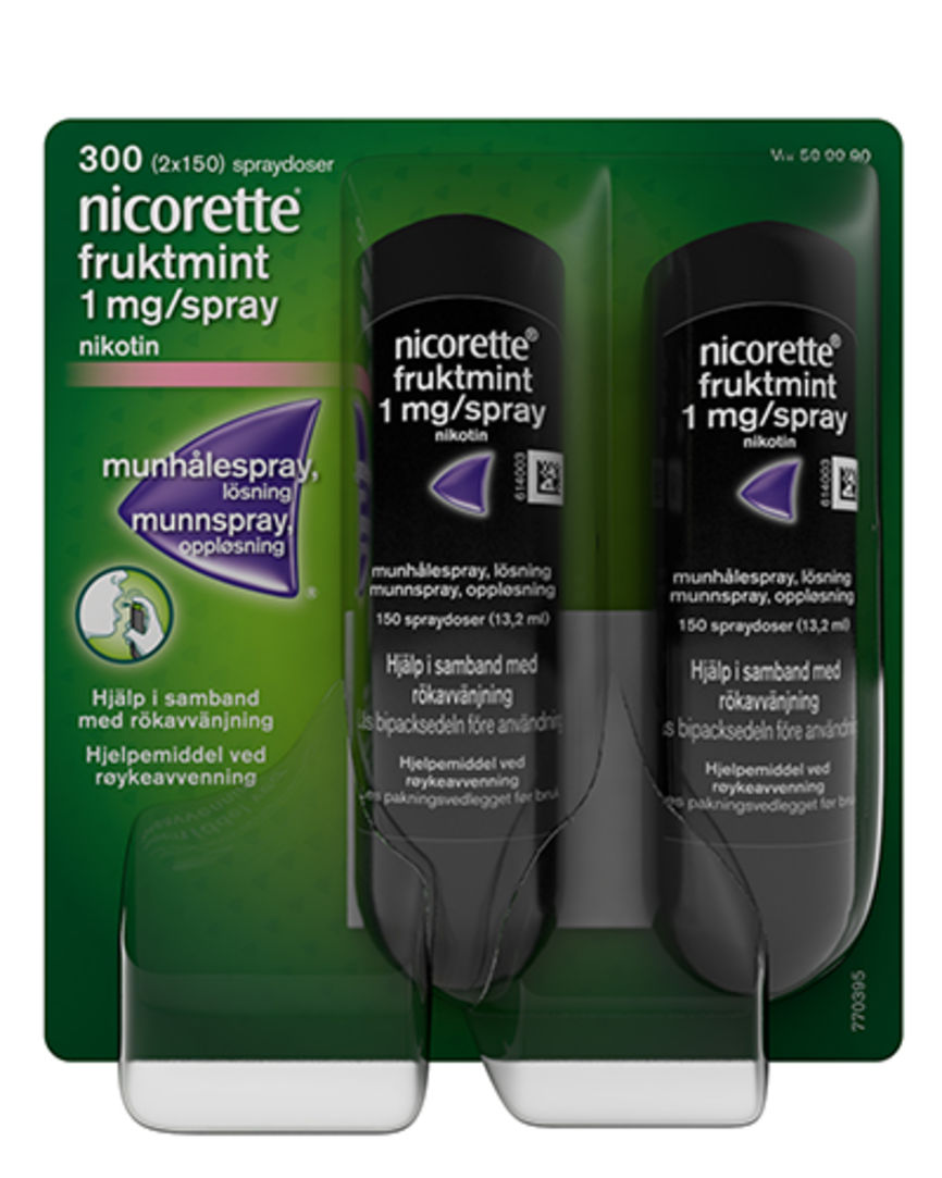 Nicorette Fruktmint munnspray 1 mg nikotin, 300 spray, slutte å røyke