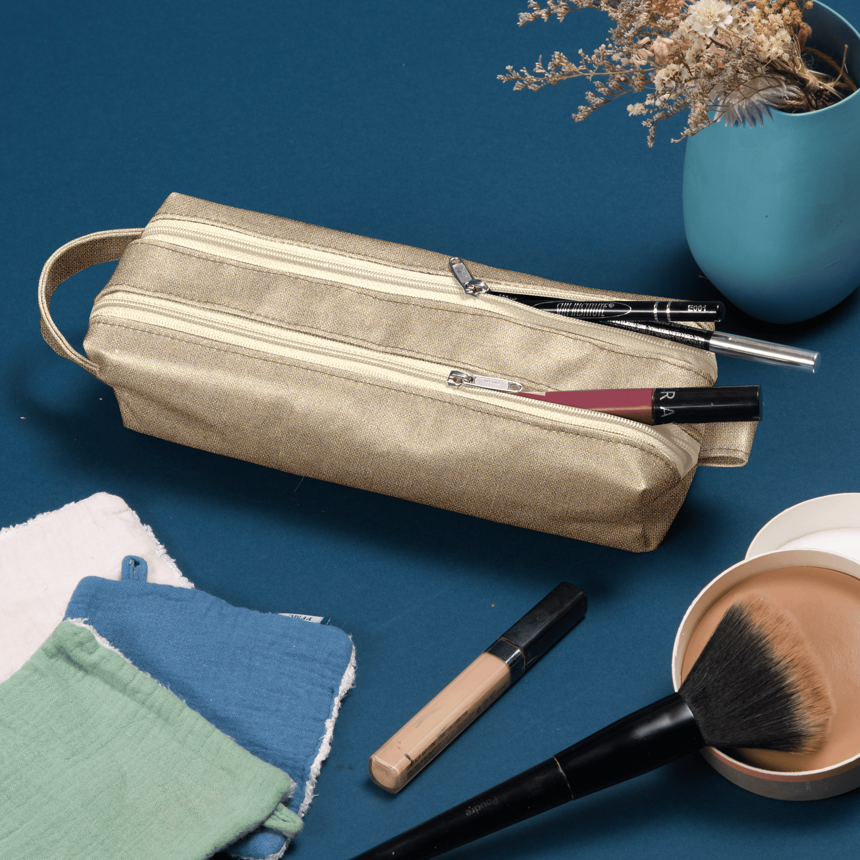Trousse Double Compartiment Lin Doré
