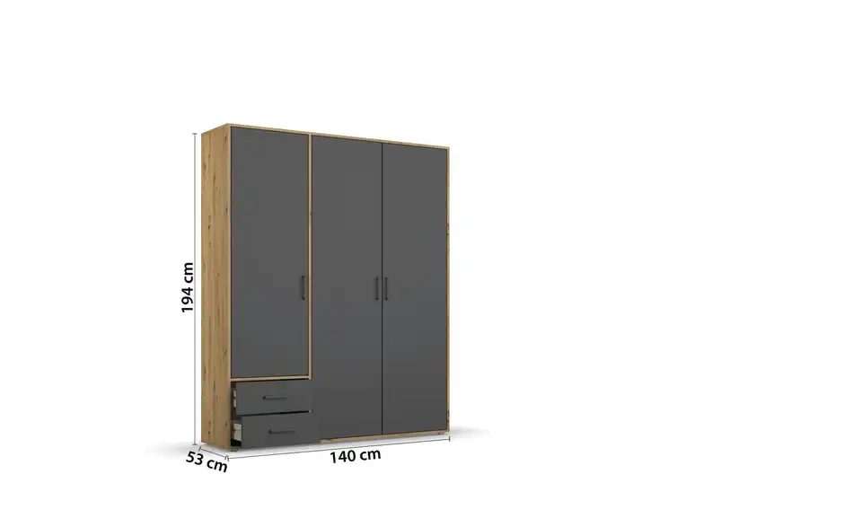 Drehtürenschrank Absetzung: Eiche Artisan 140 cm 3 Stück