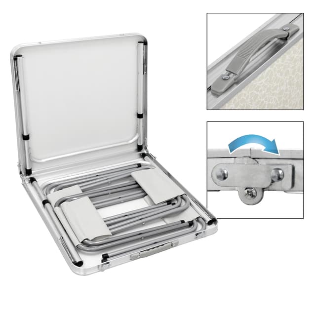 Camping Klapbord havebord med 4 taburetter aluminium 120 cm hvid / creme