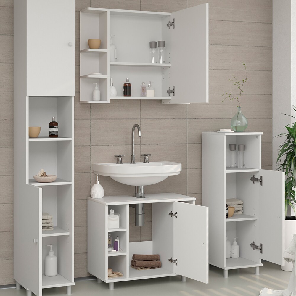 Vicco Badmöbel Set Fynn Badezimmer Spiegel Kommode Unterschrank Bad Weiß