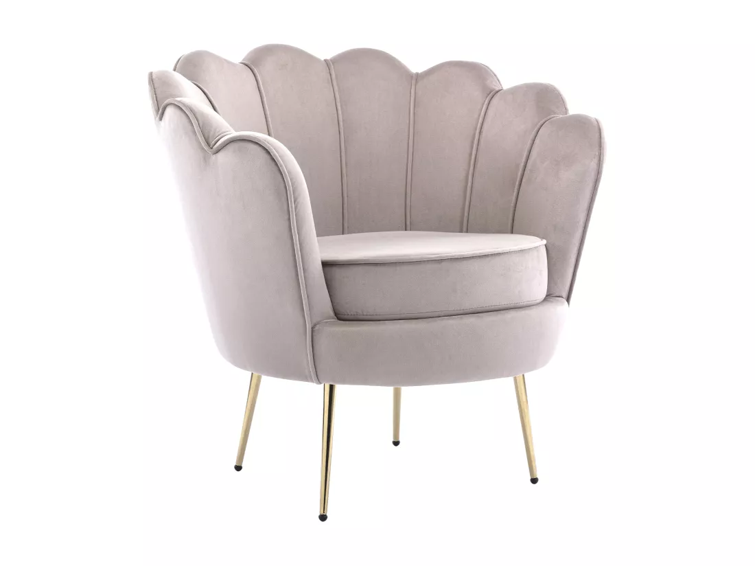 Fauteuil coquillage en velours taupe DANDELION de Pascal Morabito