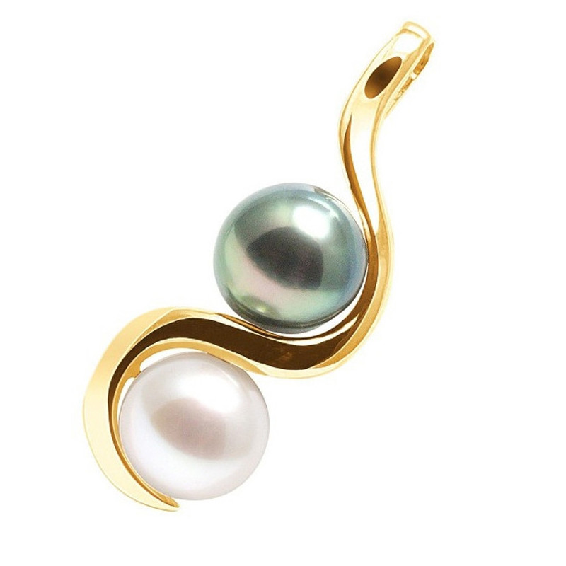 Pendentif Perle de Tahiti et Perle de Culture d'eau douce et Or Jaune 375/1000