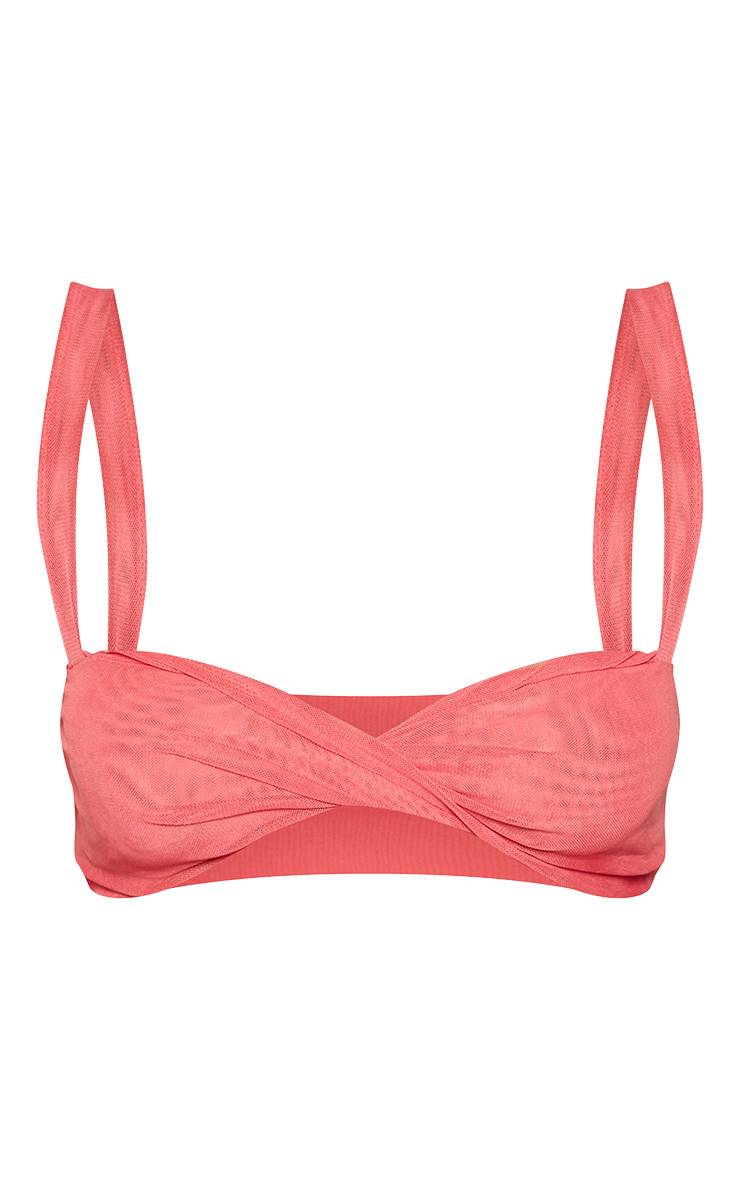 Corail Haut Bralette En Mesh Avec Détail Torsadé Assorti