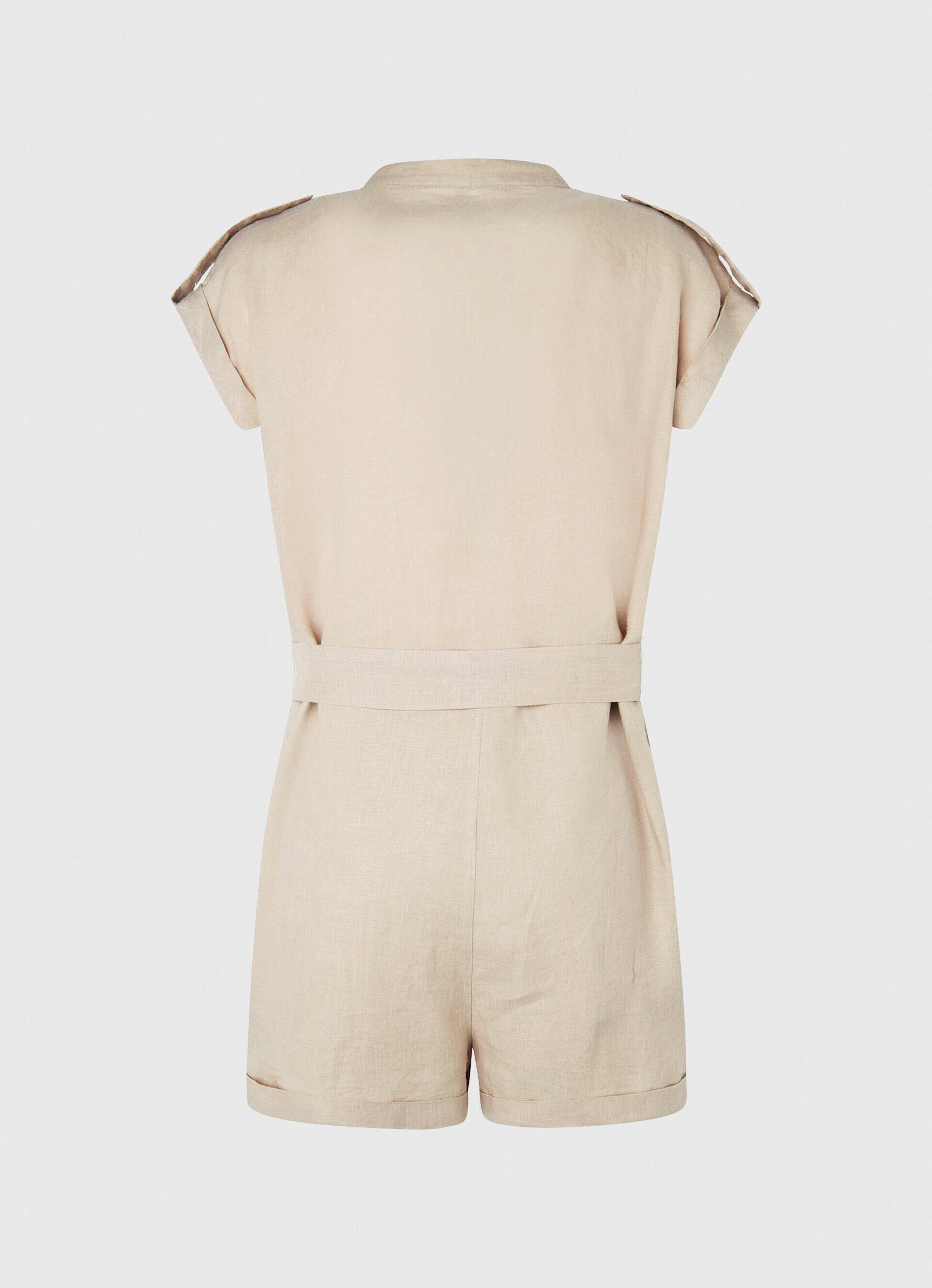 Macacão curto com detalhe de cinto - bege acinzentado