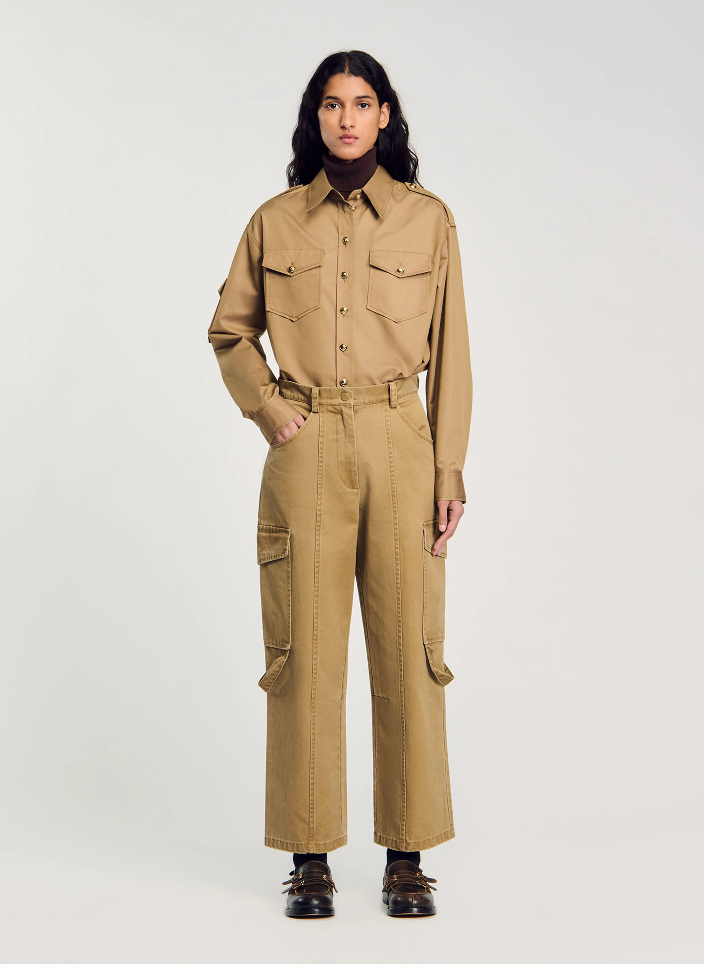 Pantalon cargo en coton | Kaki
