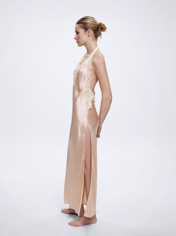 Camisola de cetim com renda - Rosa