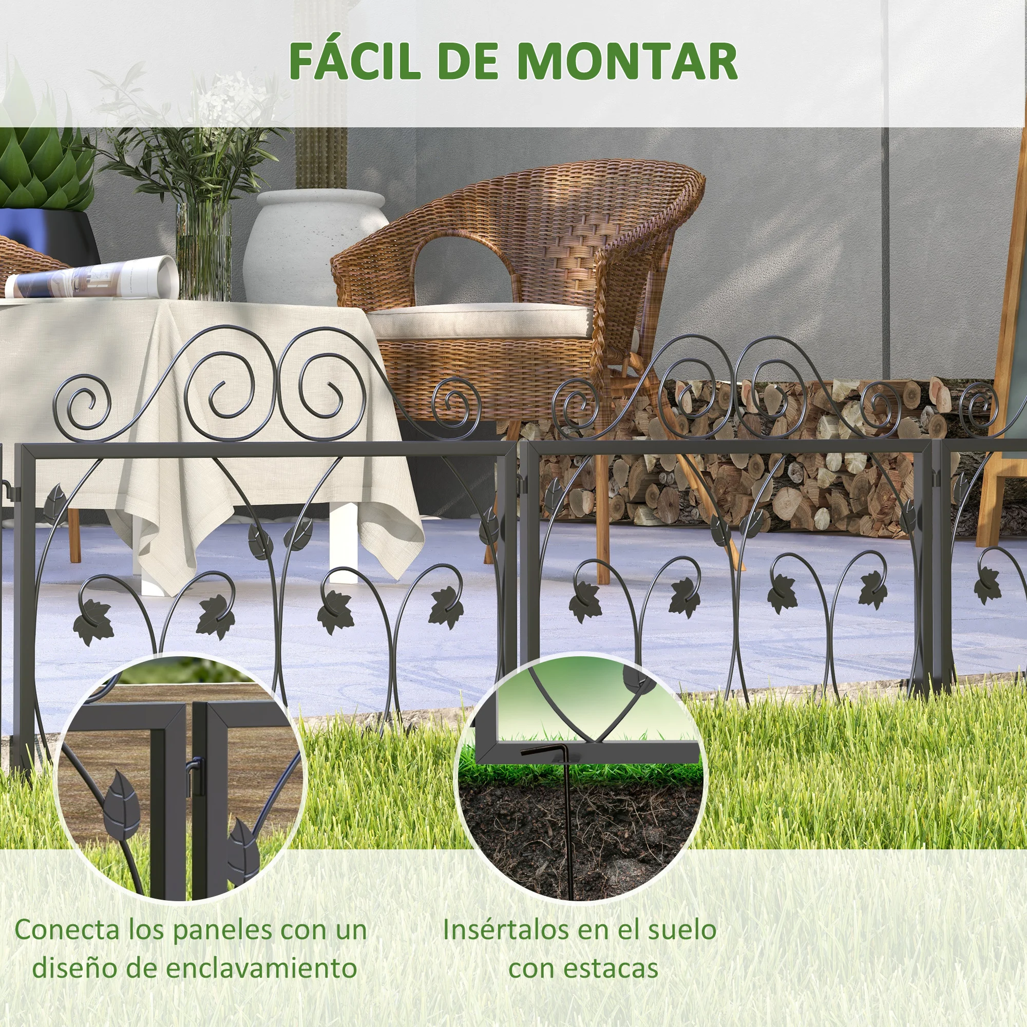 Cercas de jardim pretas Outsunny