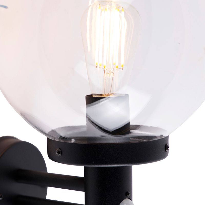 Buiten wandlamp zwart met helder glas incl. bewegingsmelder - Sfera