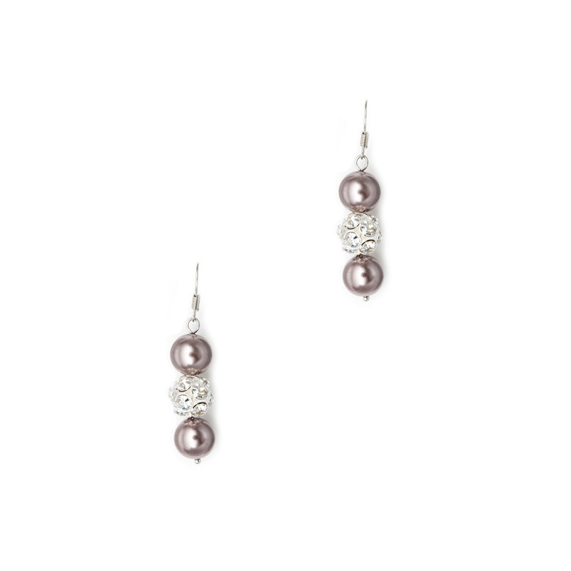 Parure Collier, Bracelet et Boucles d'oreilles Perles Bronze, Cristal et Plaqué Rhodium