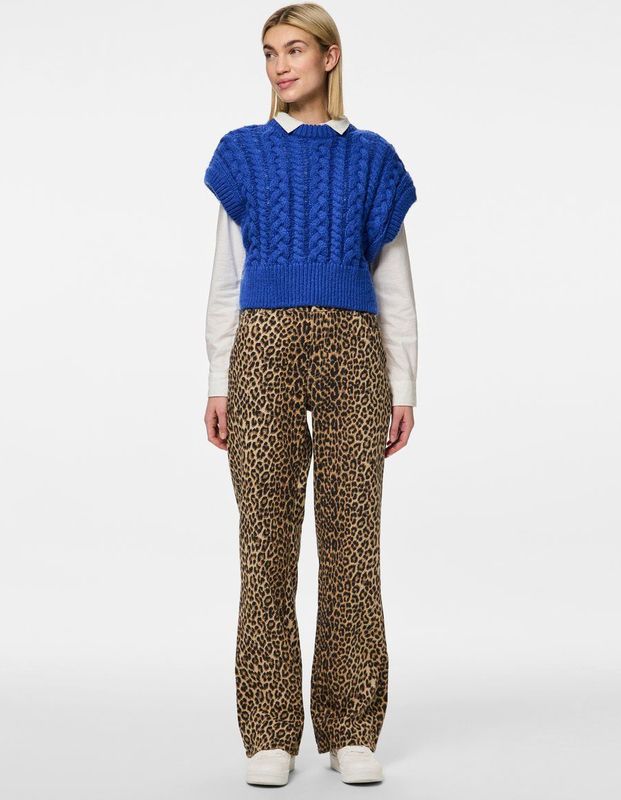 PIECES - Rechte Jeans - Luipaardprint - Denim - Hoge Taille