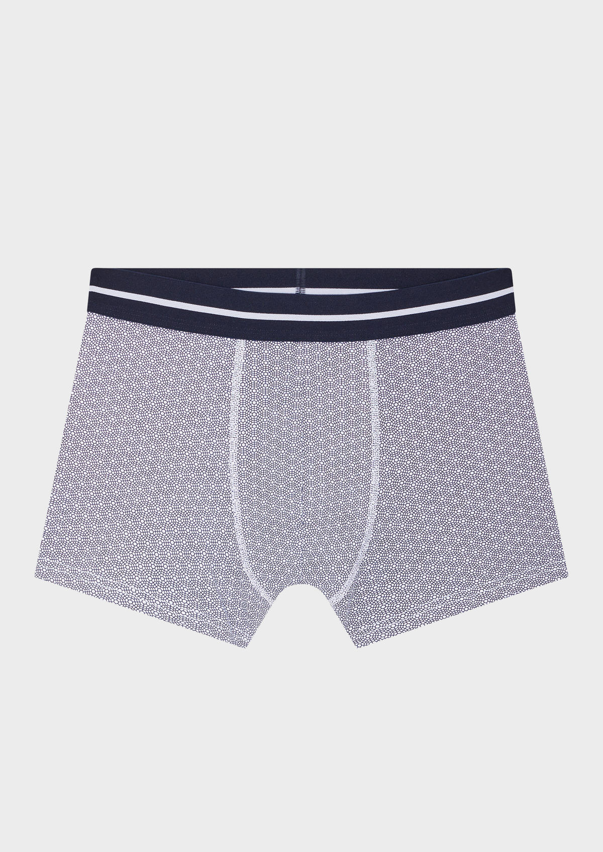 Boxer en coton stretch blanc à motif fantaisie bleu nuit