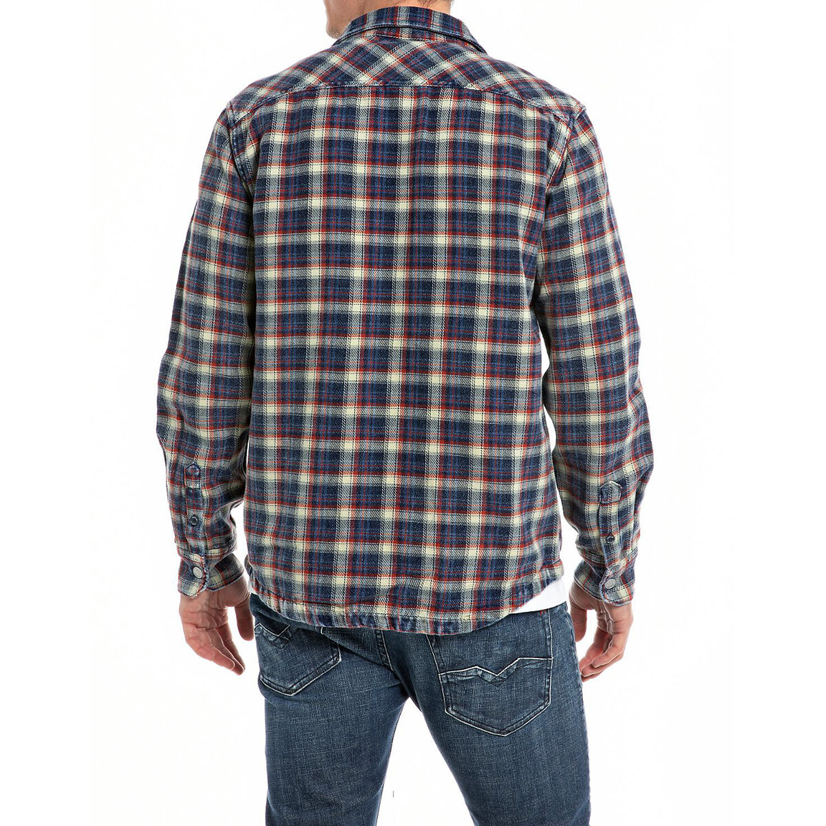 REPLAY<br>Camisa xadrez reta de mangas compridas