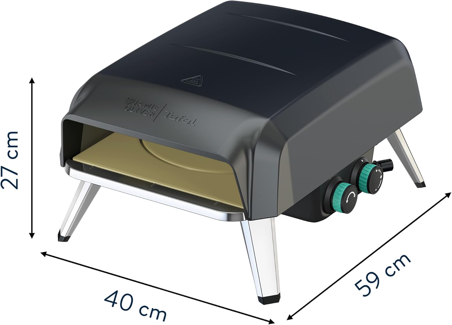 Jamie Oliver by Tefal Pizzaofen mit drehbarem Pizzastein, Pizzaofen für Zuhause, Gas-Pizzaofen, 360° drehbarer Stein, kompaktes Design, inkl. Pizzaschaufel, JM4168D0