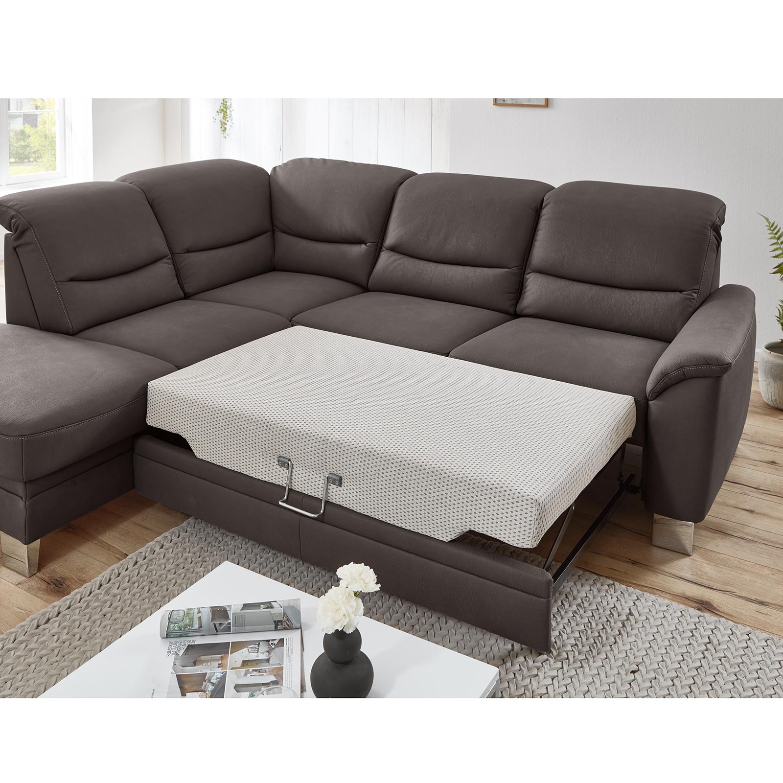polsterpower Ecksofa - mocca - mit Funktionen - Kombielementlinks