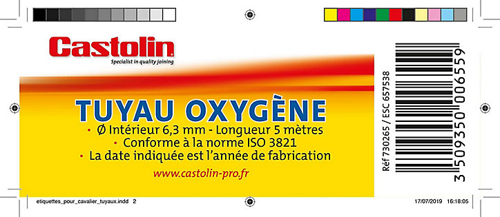 Tuyau oxygène diamètre intérieur Castolin Ø6,3, l. 5 m