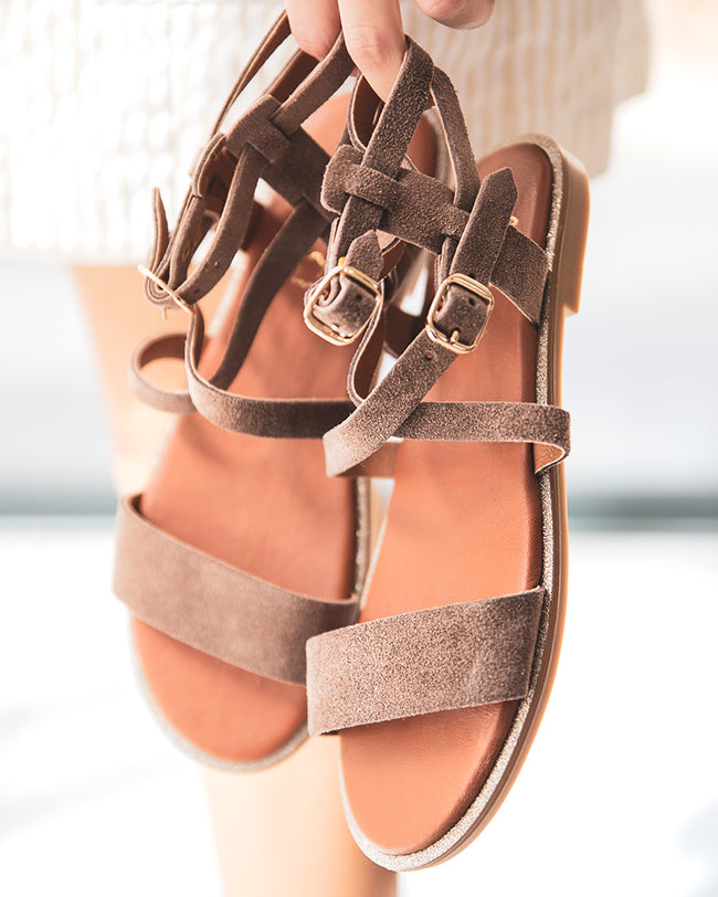 Sandale plate en CUIR taupe - femme - MJNP84