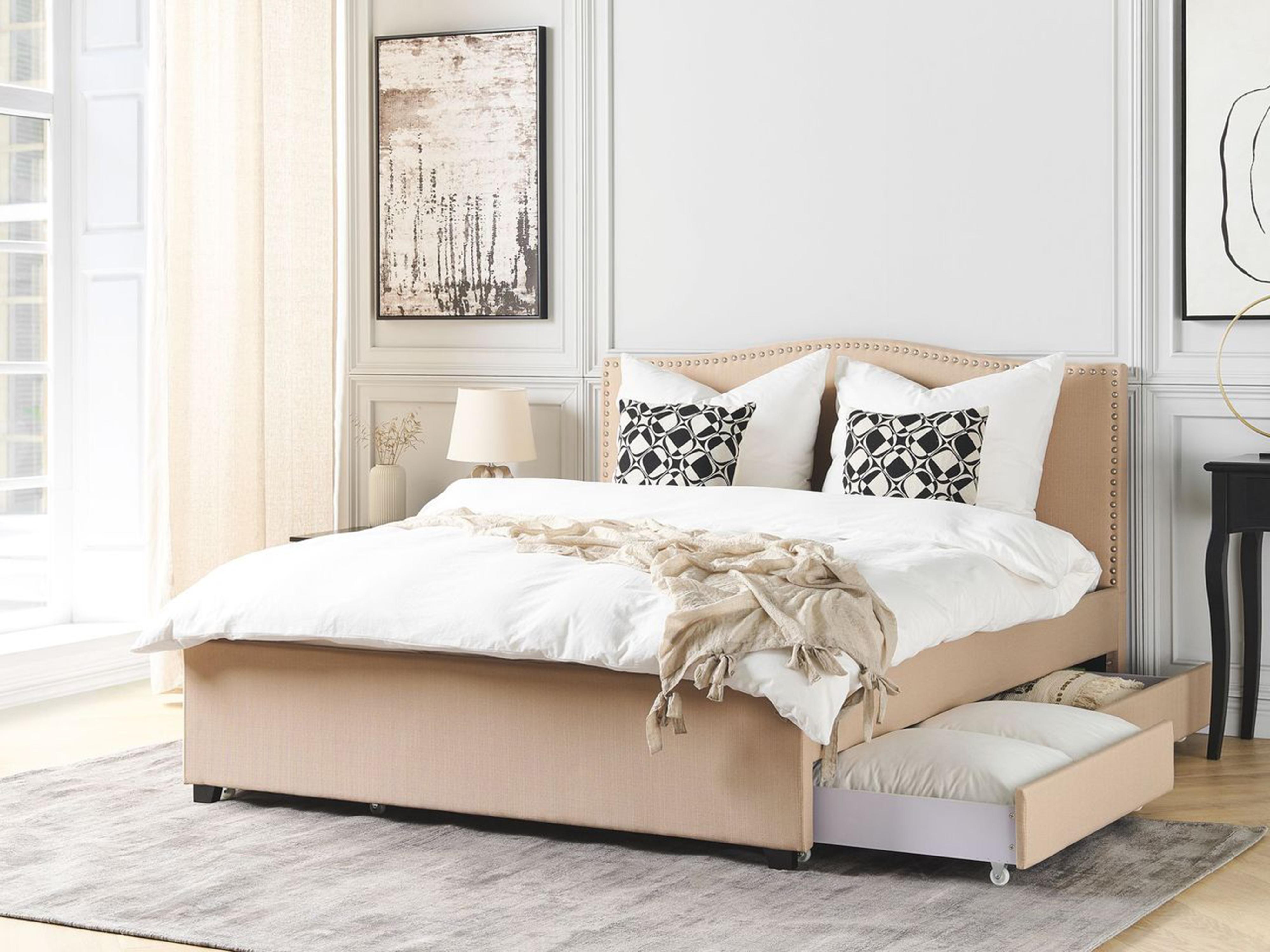 Bed met opbergladen Stof MONTPELLIER 180 x 200 cm Beige