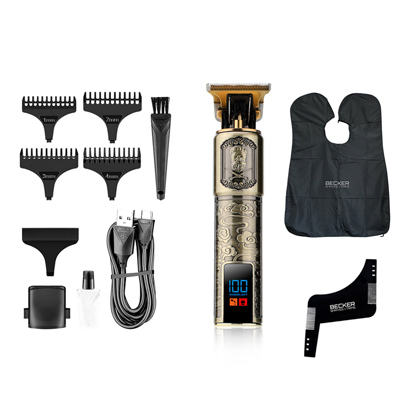 Becker Shaves & Trims Set de tondeuse metal sans fil cheveux et barbe harley gris