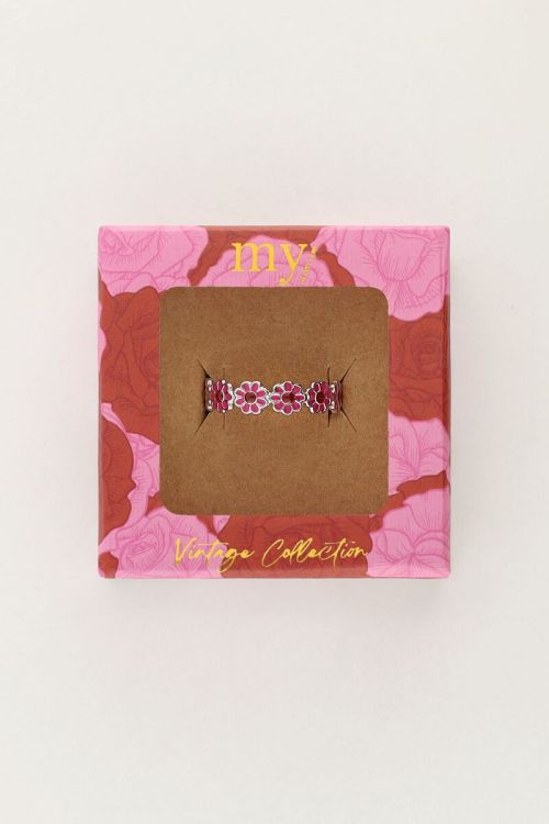 Vintage ring met roze & rode bloemetjes