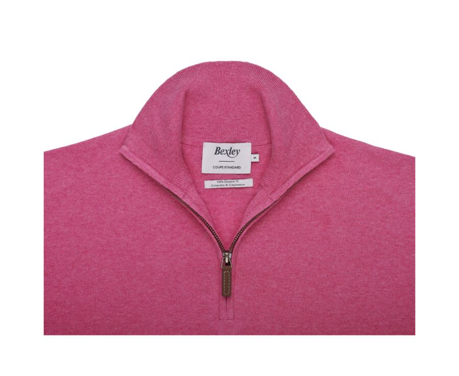 Pull fin homme coton bio/cachemire col zippé Framboise Chiné - VLAD