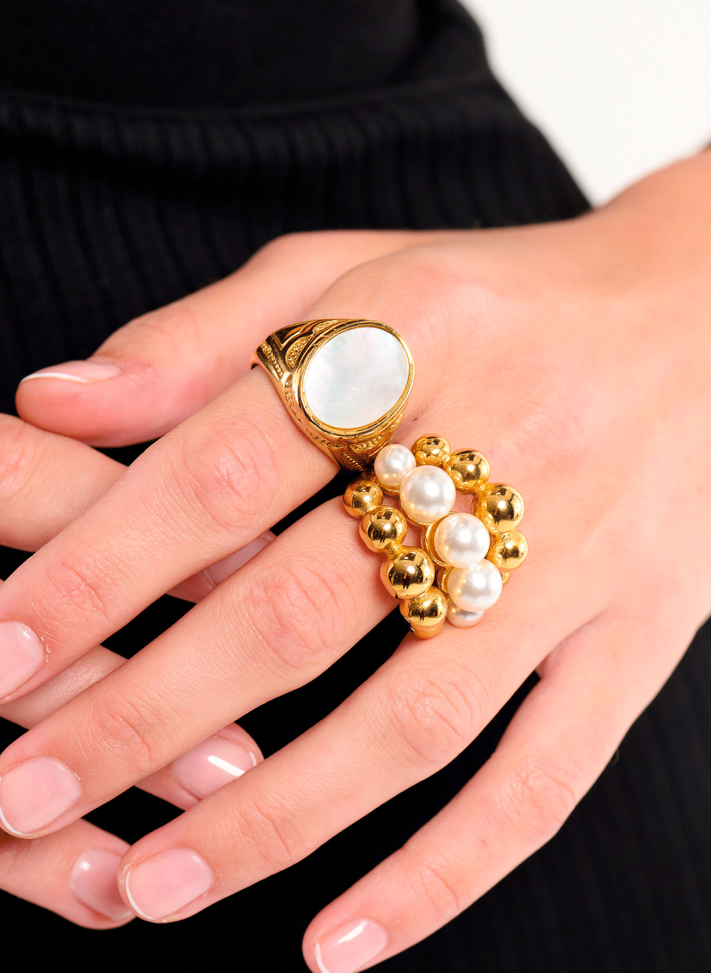 CANOPUS - Bague perles en acier inoxydable | Doré