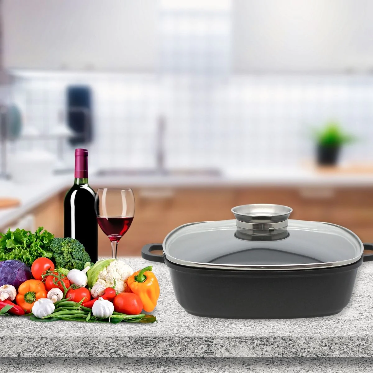 Marmite carrée 28 cm avec couvercle compatible tous feux Alucast Elo