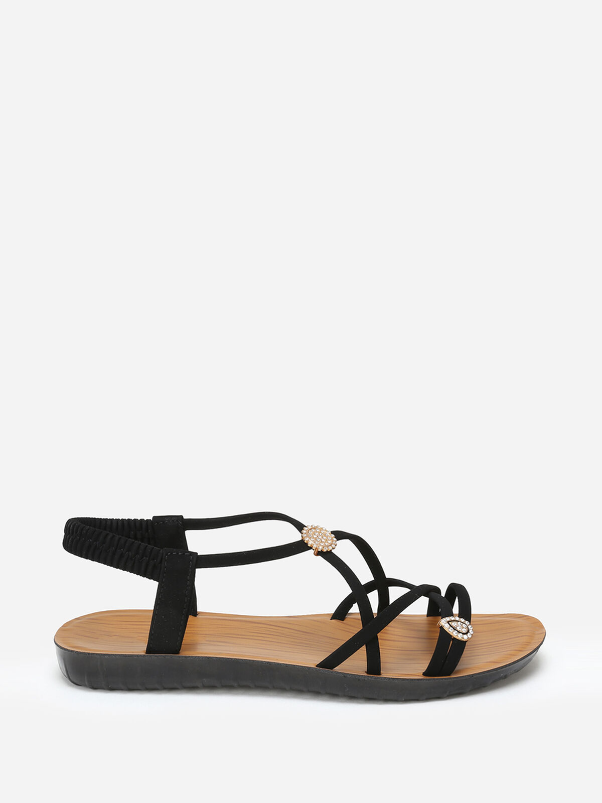 Sandales multi-brides à bijoux en strass- Noir