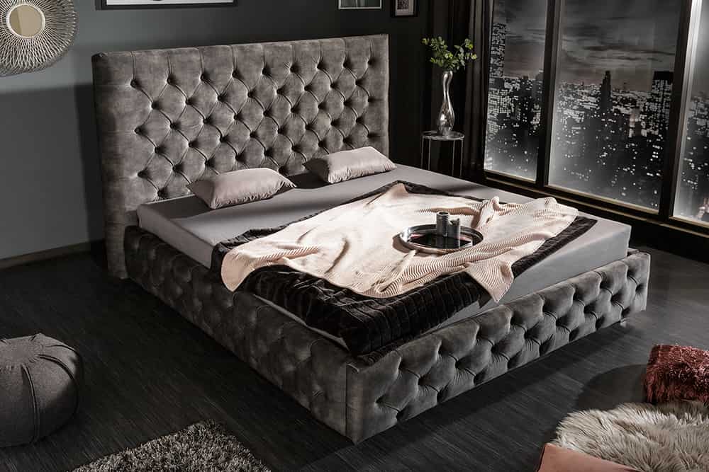 Design Doppelbett PARIS 180x200cm grau Samt Chesterfield