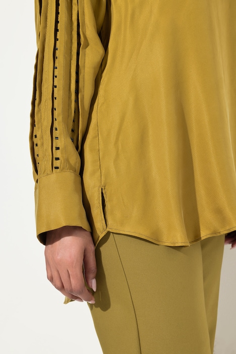 Cuprobluse, Perlen, V-Ausschnitt, Langarm